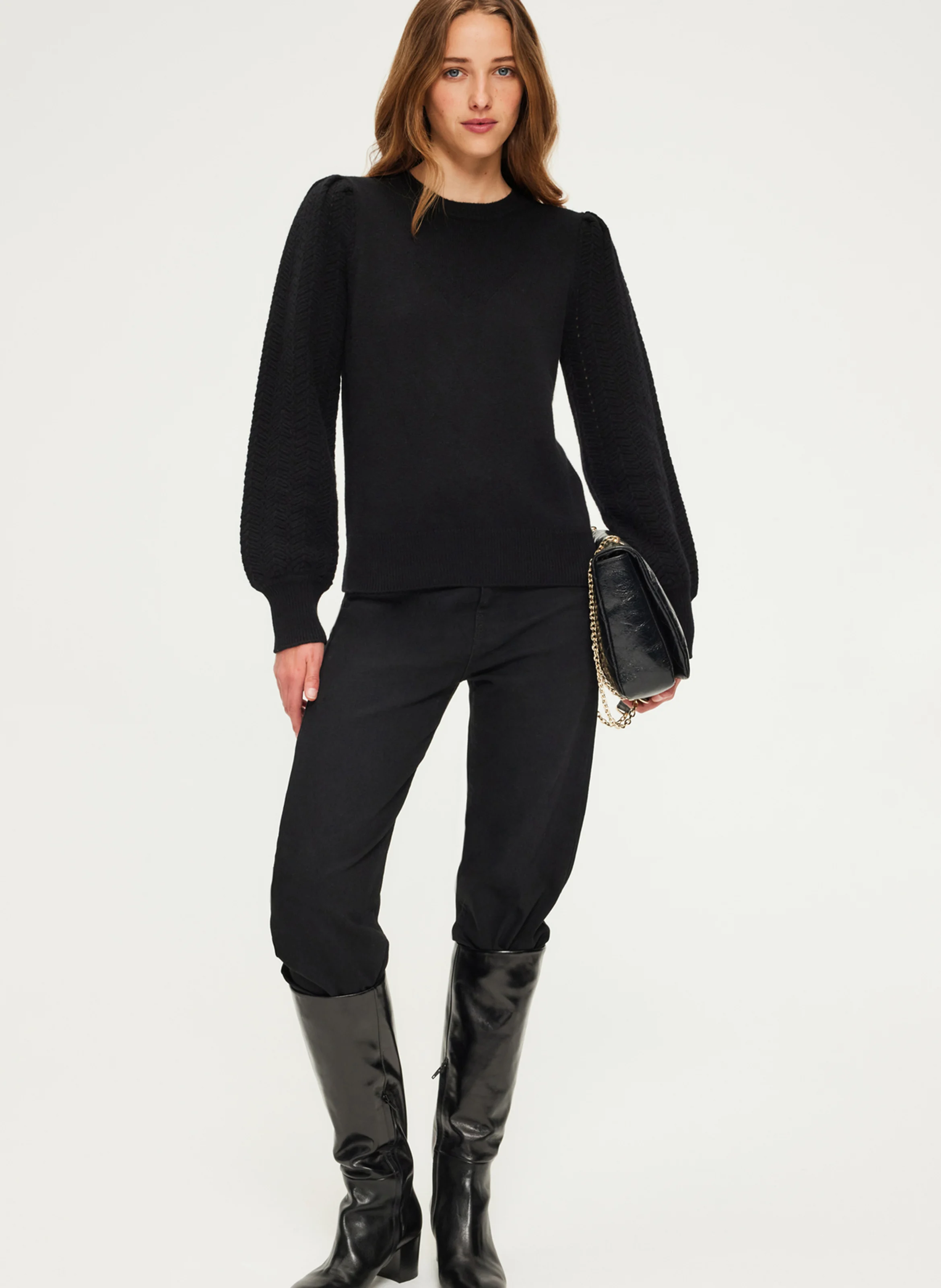 JANITA - Pull col rond en laine | Noir
