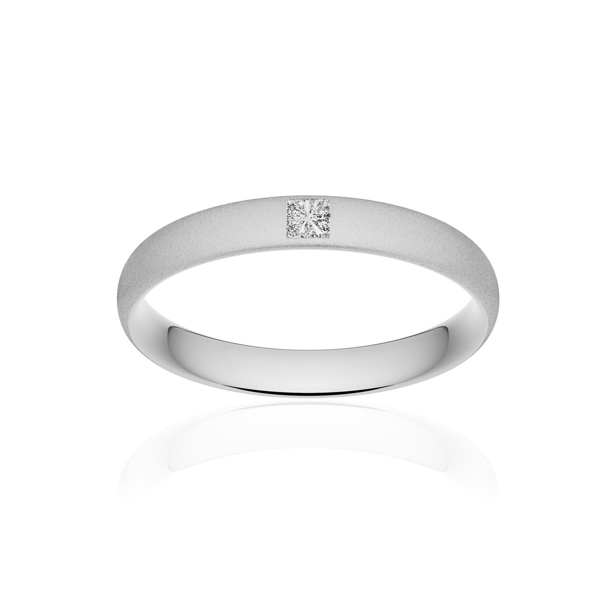 Alliance palladium 950 sablé demi-jonc confort 3,5 mm diamant princesse