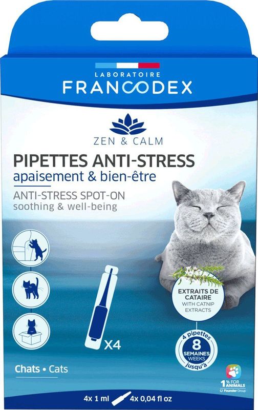 Francodex - Anti-Stress Spot-On - 4 Pipetten - Catnip Extracten