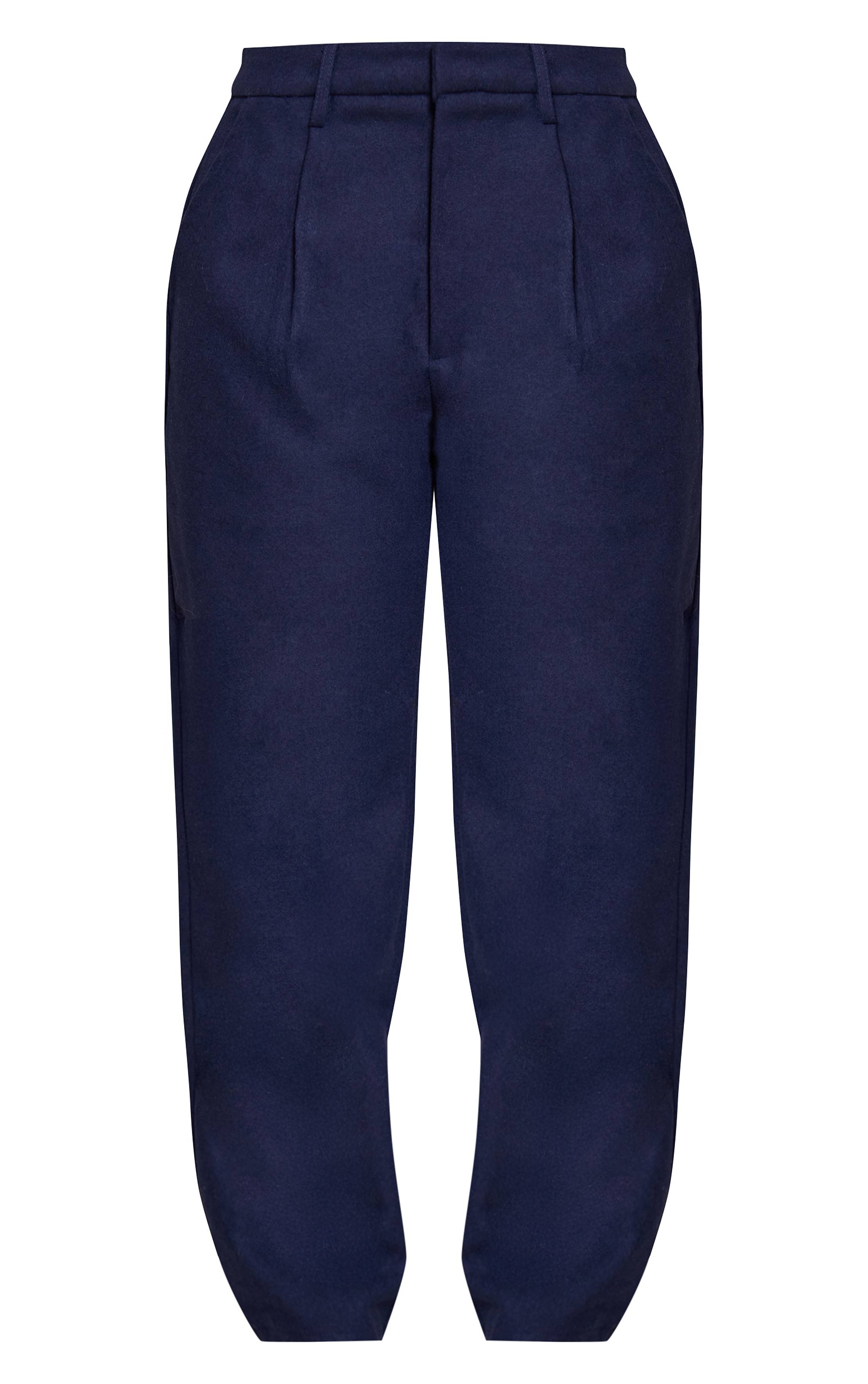 Bleu Marine Pantalon Large Effet Laine Coupe Sculptante