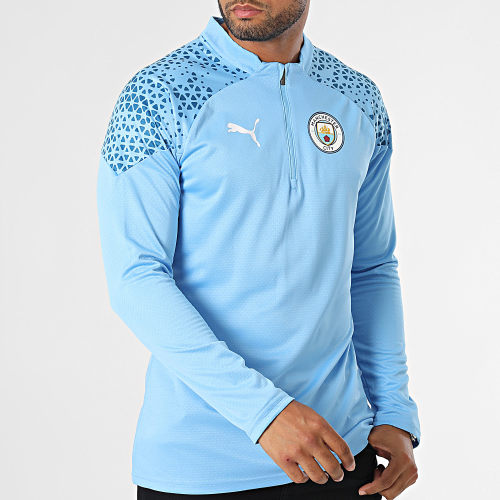Sweat Col Zippé Manchester City 772858 Bleu Clair