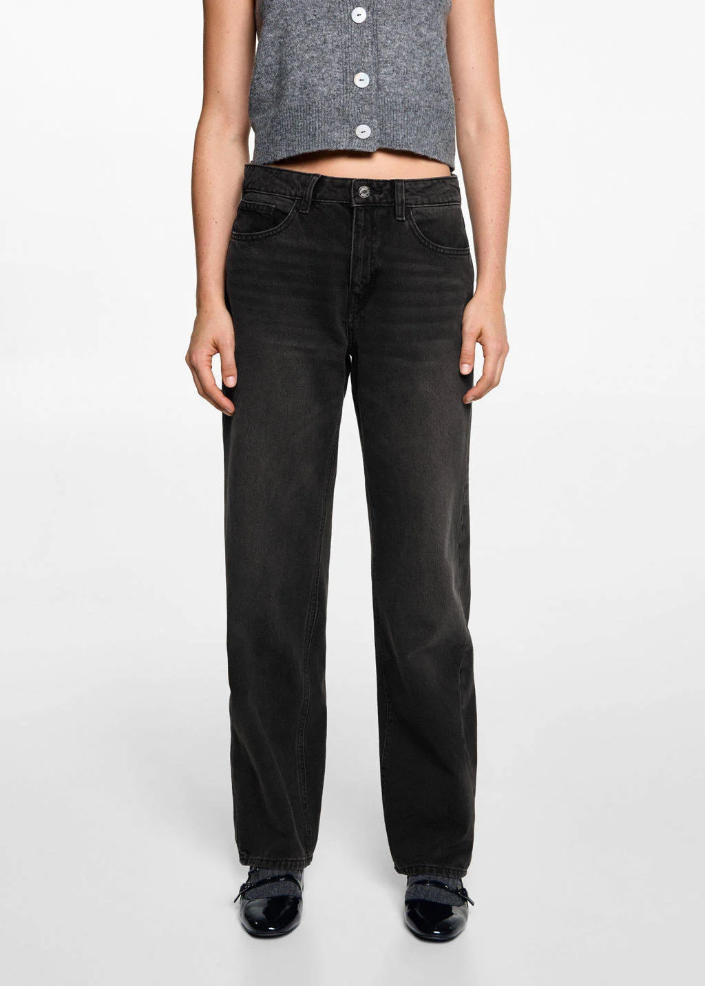 MANGO TEEN high waist straight leg jeans zwart