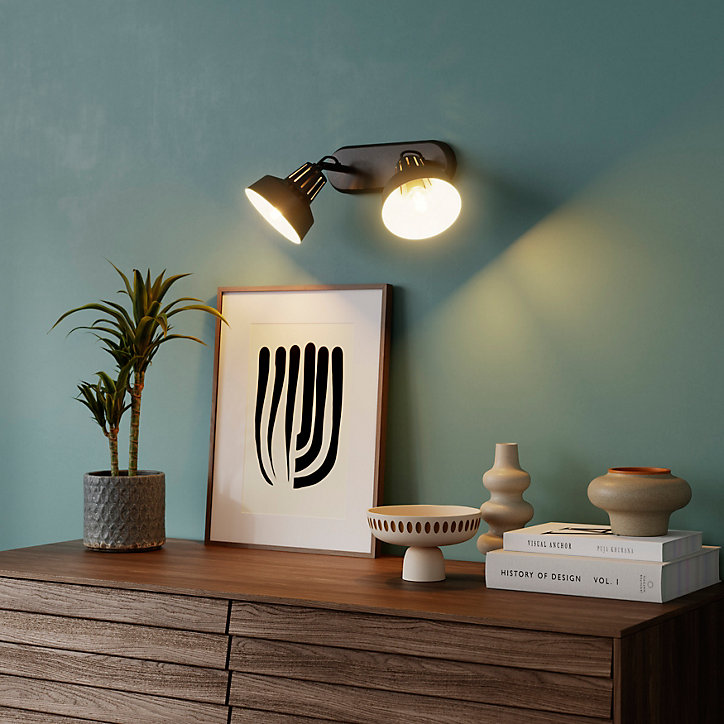 Réglette spot 2 lumières E14 10W GoodHome Yarra noir mat L.28,5 x L.22,4 x H.18.5 cm