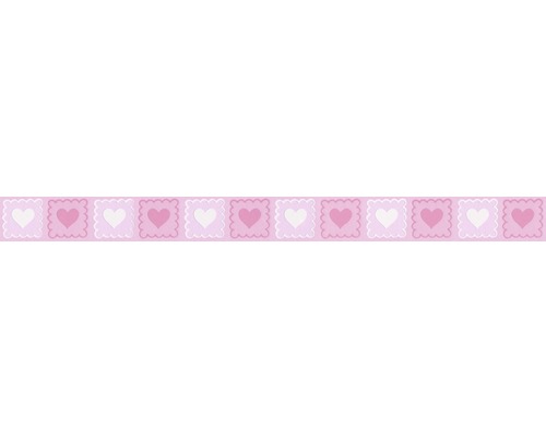 Rand 2818-14 Alleen Randen 9 zelfklevende harten wit roze 5 m x 5 cm