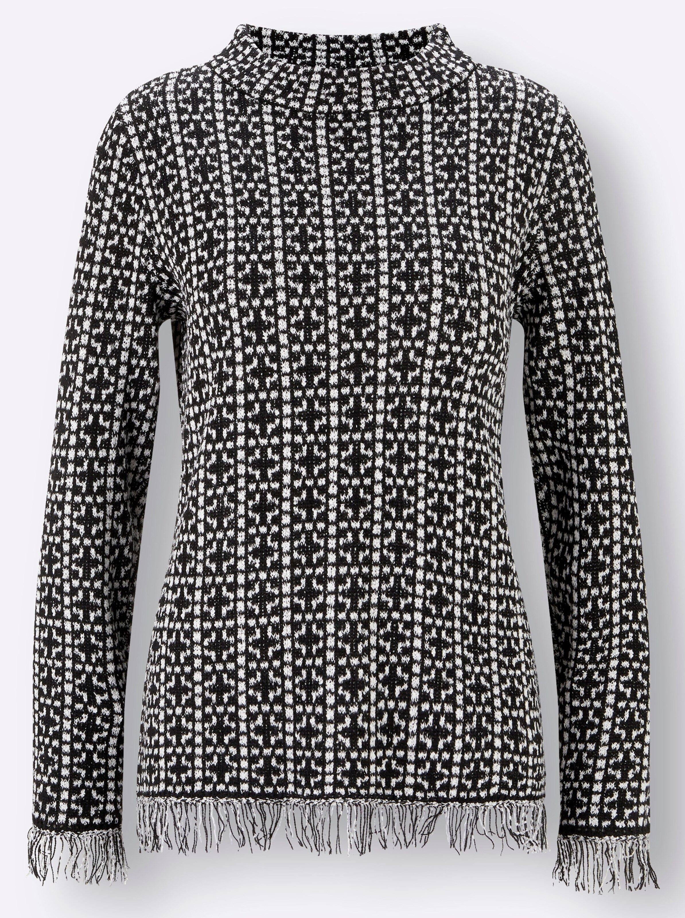 Bouclé-Pullover in schwarz-ecru-gemustert