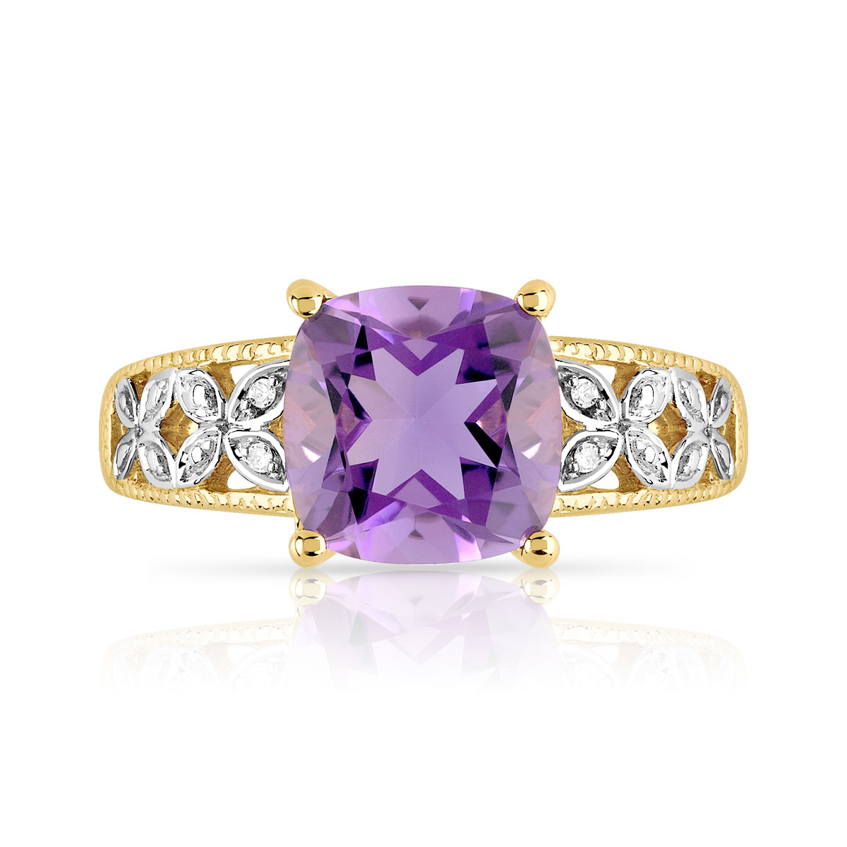 Bague or 375 2 tons améthyste carrée et diamants