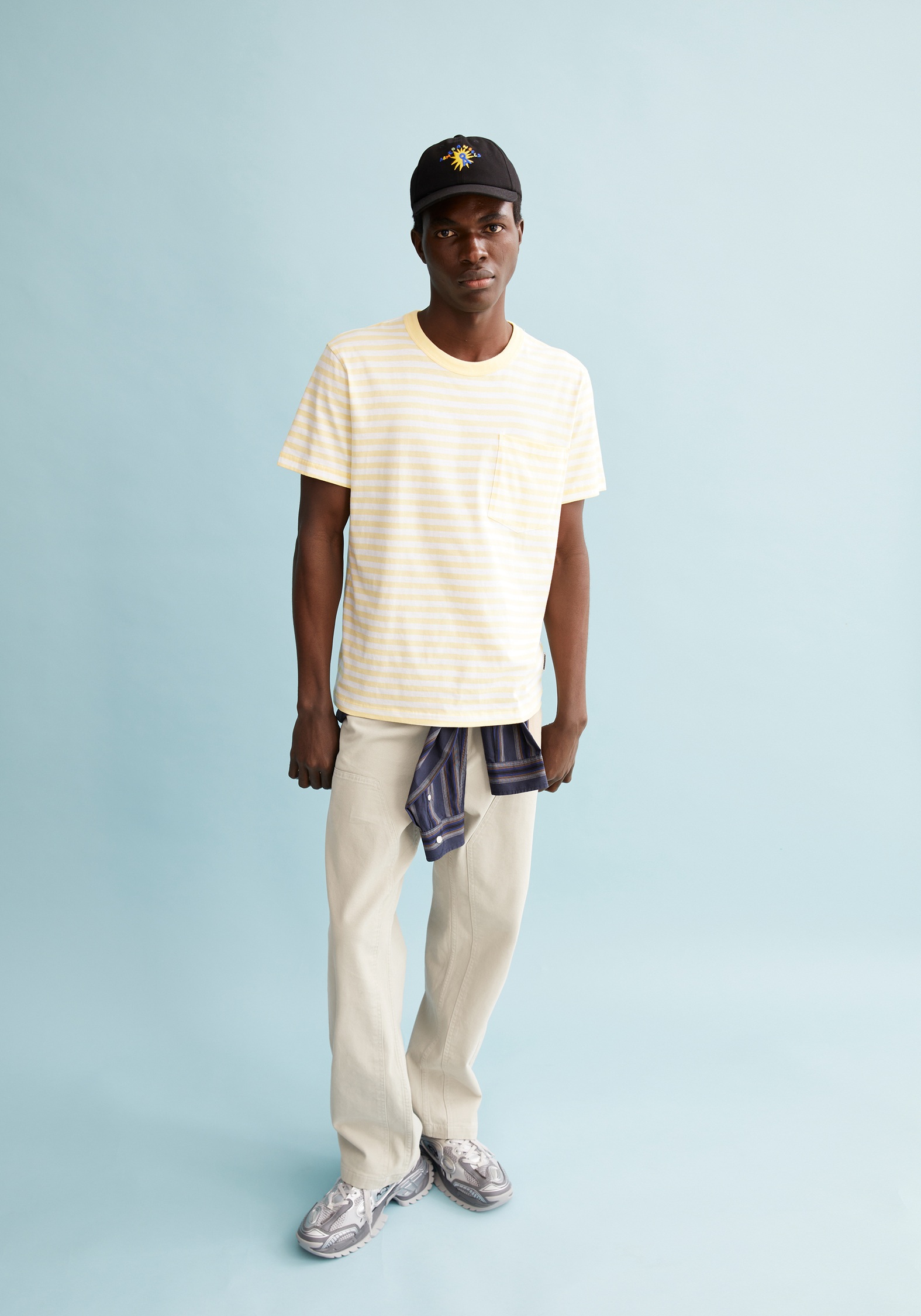 Armedangels T-Shirt Maarkos Pocket Stripes Early Yellow-Broken White