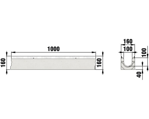 Hauraton Faserfix KS 100 afvoergoot basisprofiel type 01 tot F 900 1000 mm x 160 mm x 160 mm