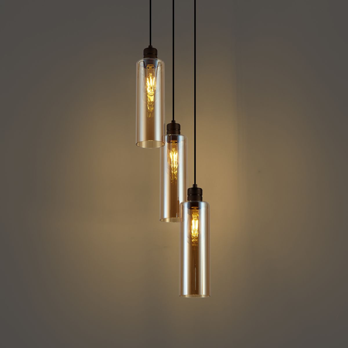 Hotel Chique hanglamp donker brons met amber glas 3-lichts - Stavelot