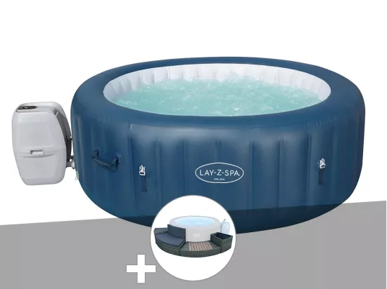 Kit spa gonflable Bestway Lay-Z-Spa Milan rond Airjet Plus 4/6 places + Ensemble mobilier