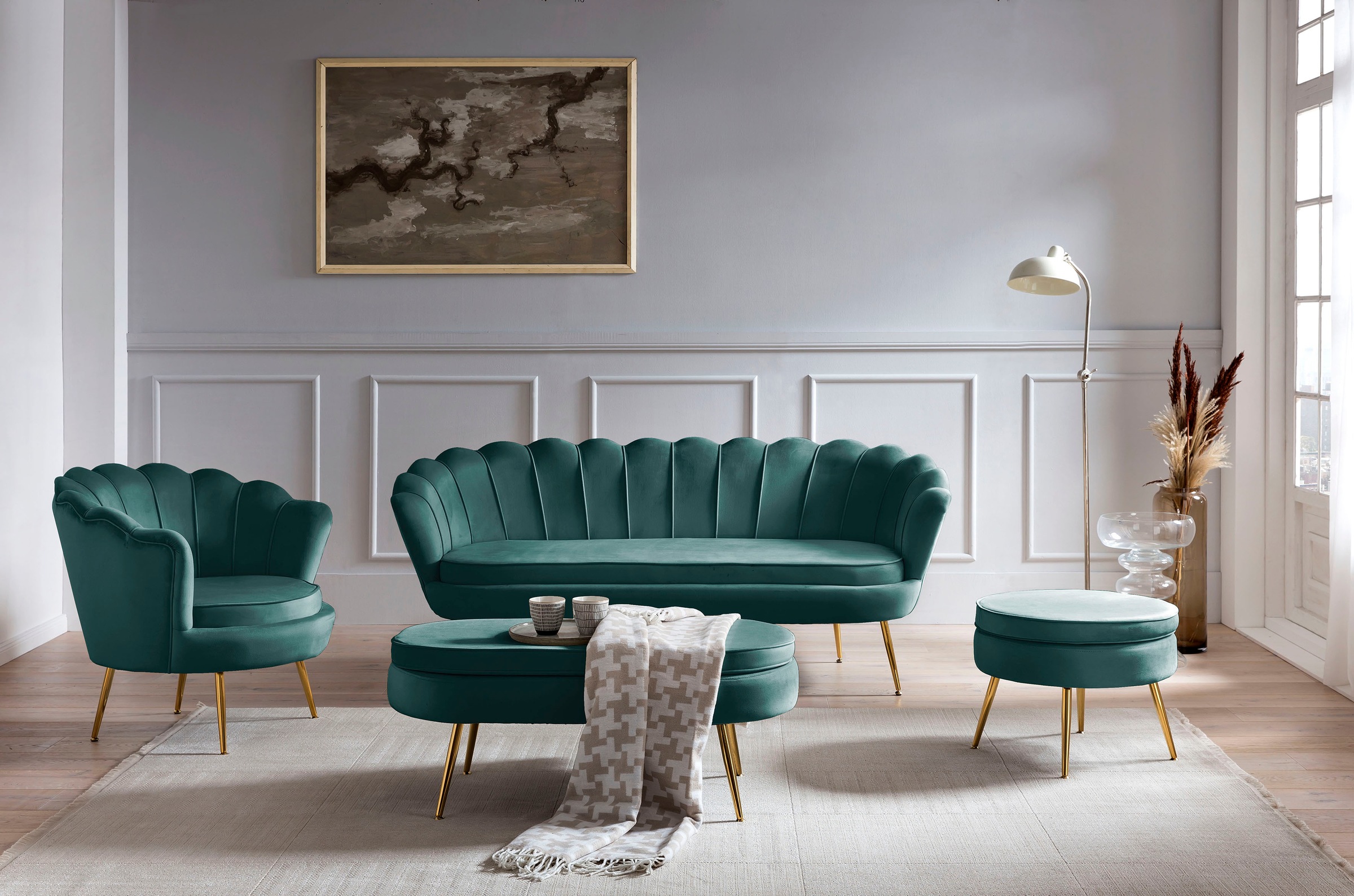 SalesFever Polsterhocker »Calm Gepolsterter Hocker mit Charme« mit hohem Sitzkissen