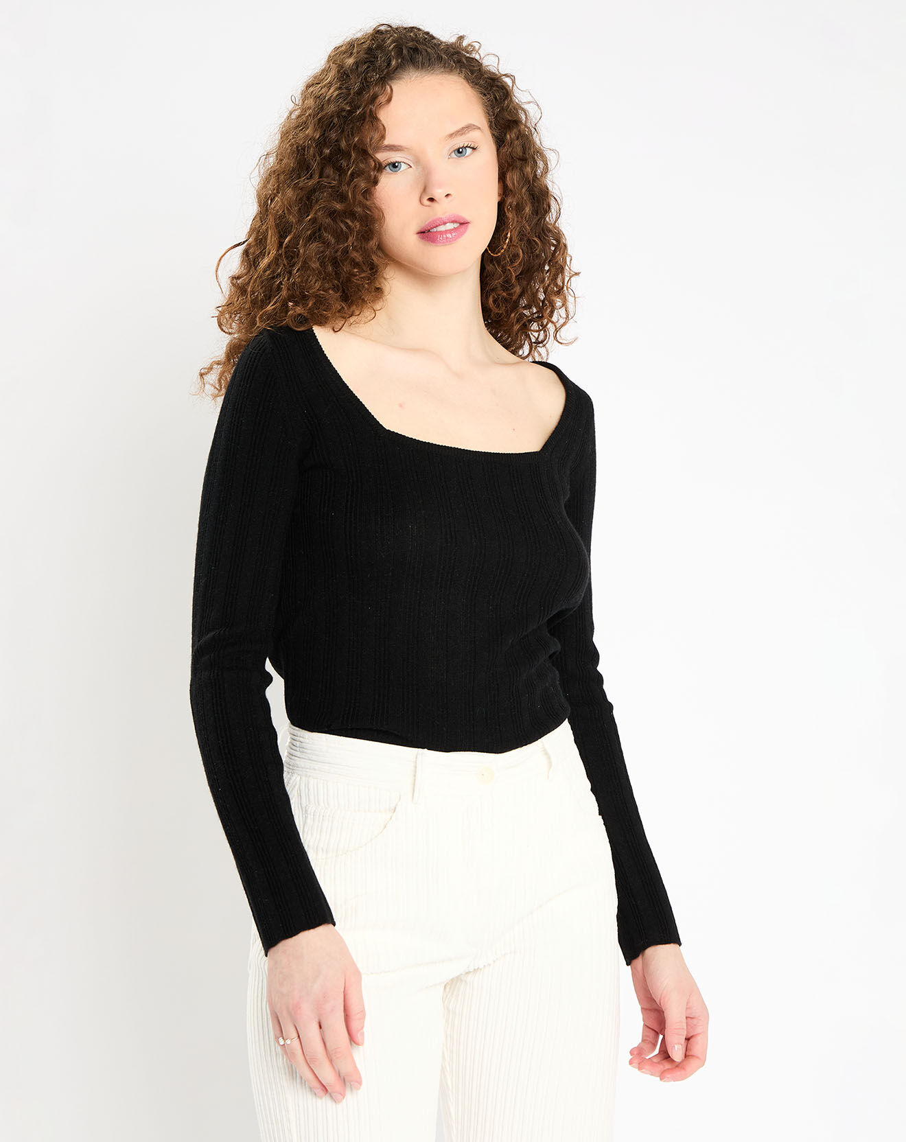 Galeries Lafayette Pull en Laine & Cachemire Sacha col danseuse noir