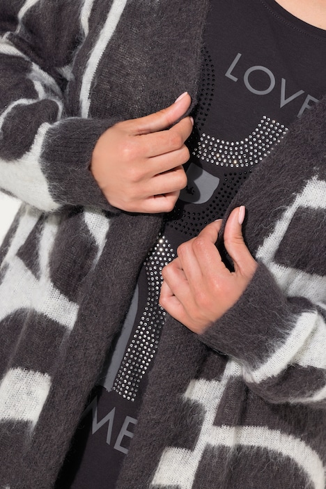 Strickjacke, Jacquardmuster, offene Form, Langarm