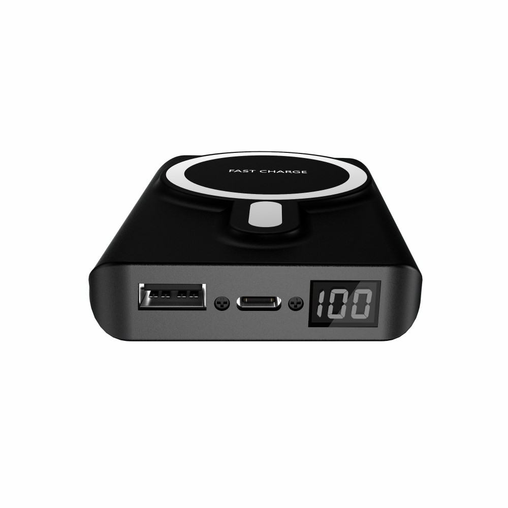 (38.5W) 10000mAh MagSafe Magnetisches Qi Wireless USB C Ladegerät Powerbank Soft Touch   LED Anzeige - Schwarz