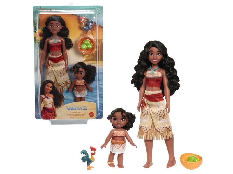 Mattel Puppe Disney Vaiana 2 Series Multipack Schwesternset Vaiana und Simea mit 2 Modepuppen und 3 Zubehörteilen