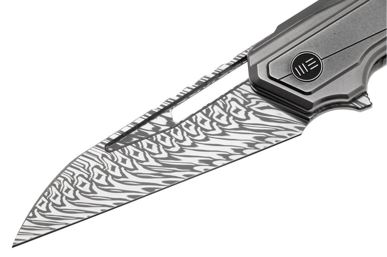 WE Knife Falcaria WE23012B-DS1 Fafnir Damasteel, Polished Bead Blasted Titanium, Polished Gray Titanium, zakmes