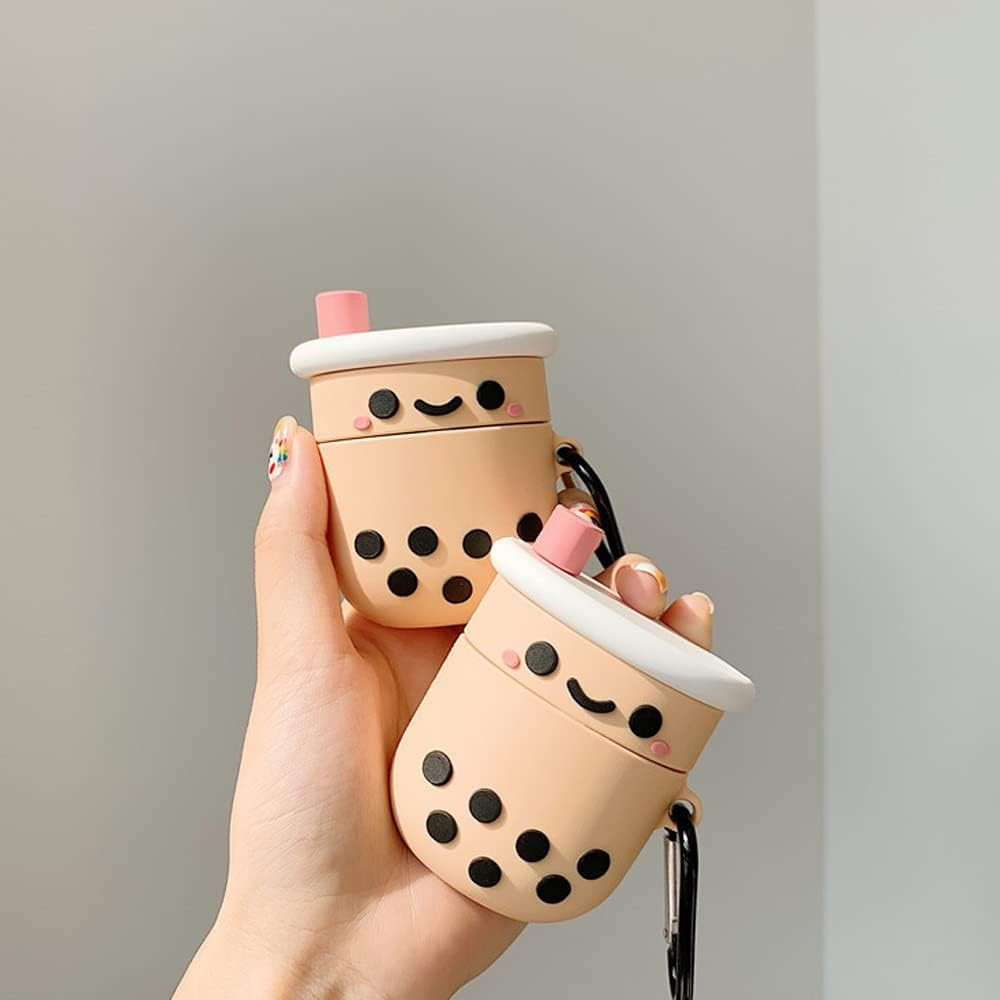 AirPods (1. & 2. Generation) Silikon Schutzhülle Abdeckung mit Karabinerhaken - Bubble Tea