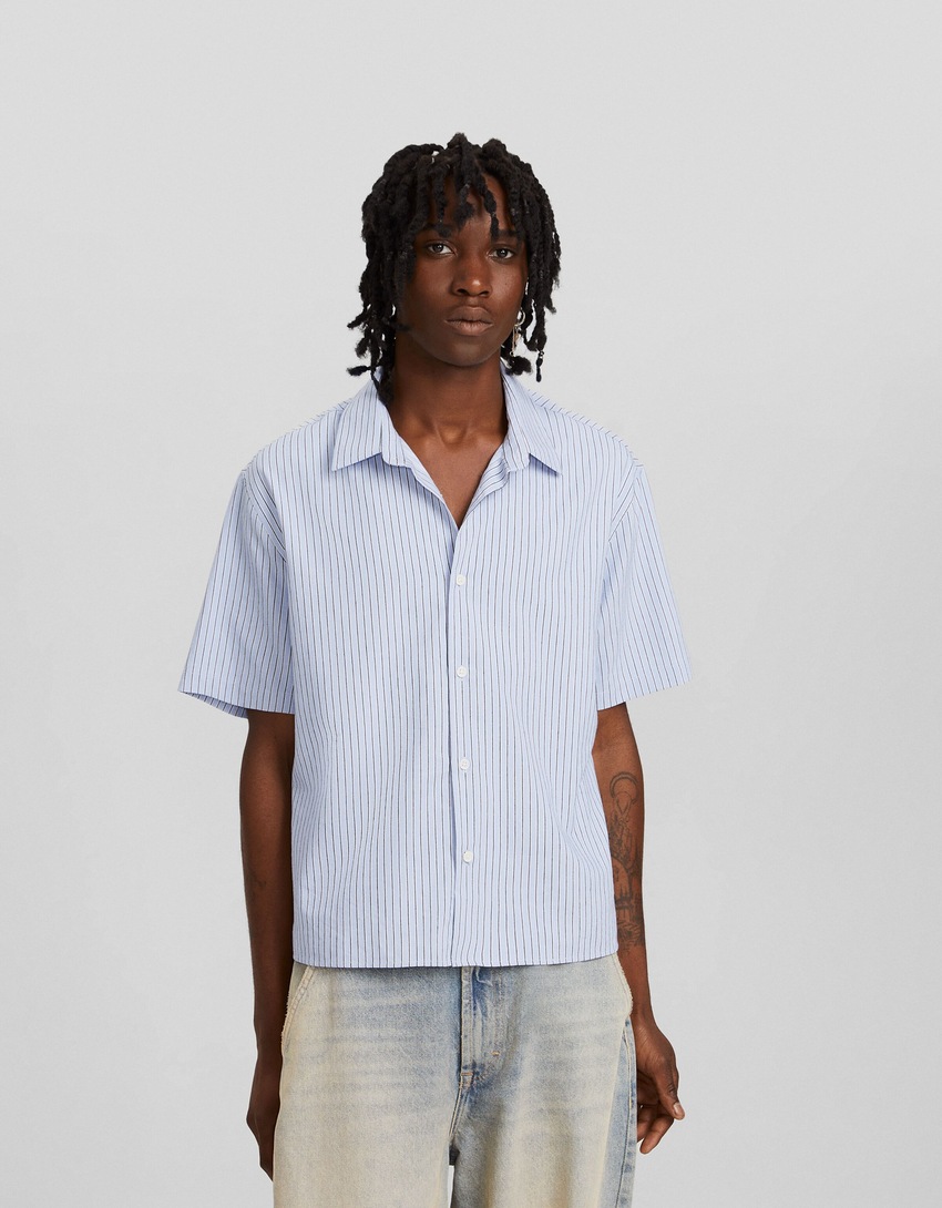 Camisa Oxford listrada de manga curta