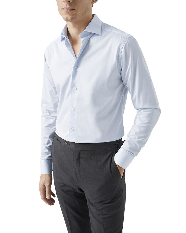 ETON Contemporary Fit Light Blue Solid Elevated Twill Shirt Lyseblå