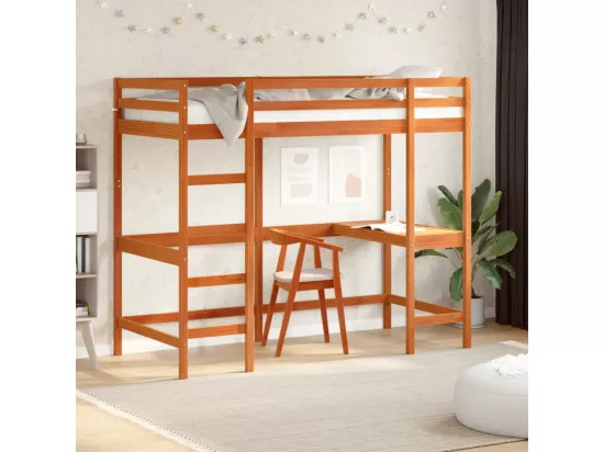 Lit superposé avec bureau cire marron 90x200 cm bois pin massif
