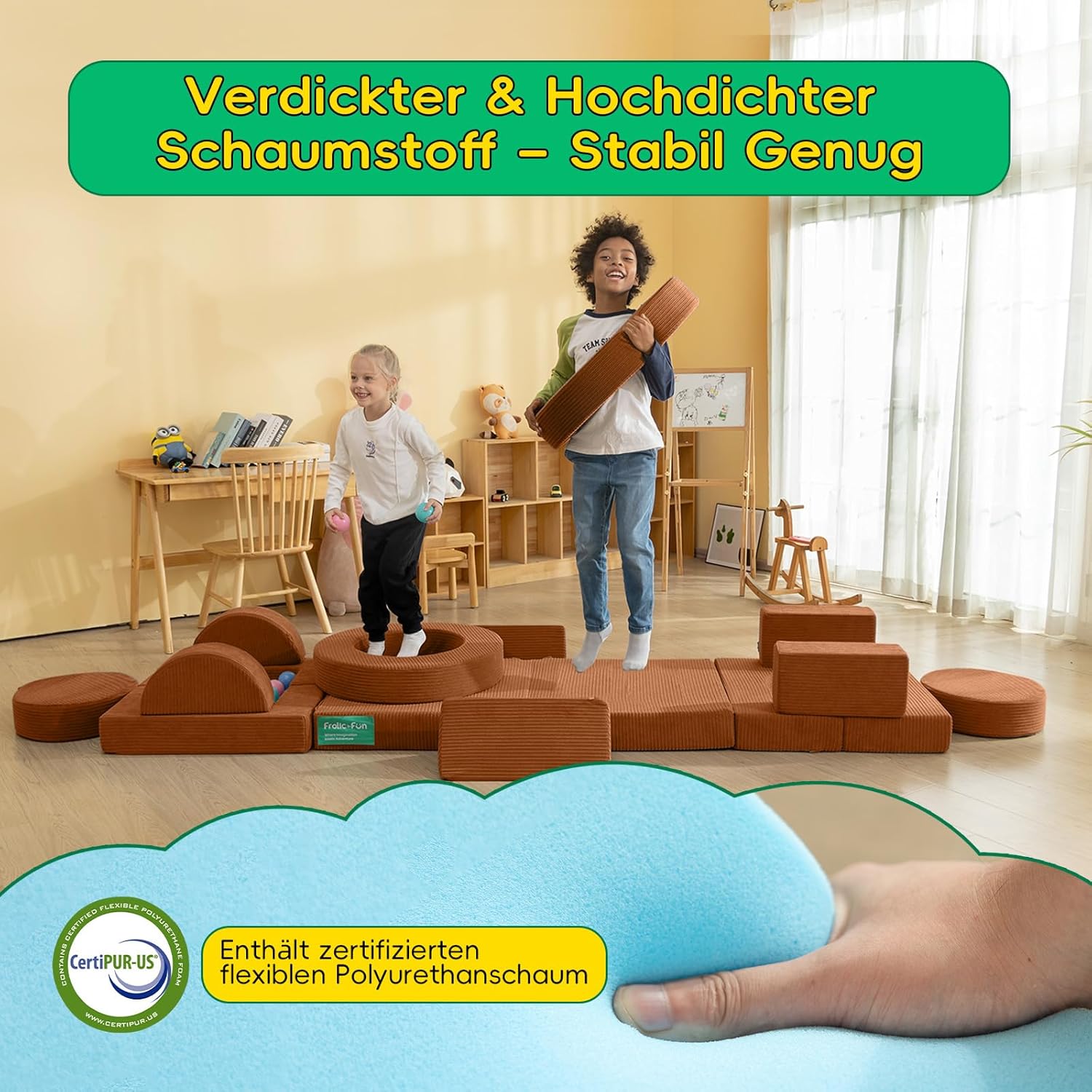 Frolic & Fun 16-Teiliges Modulares Kindersofa – Weiches Spielsofa aus Schaumstoff, Vielseitige Kindercouch mit Schlaffunktion, Kuschelecke zum Spielen, Entspannen und Schlafen im Kinderzimmer