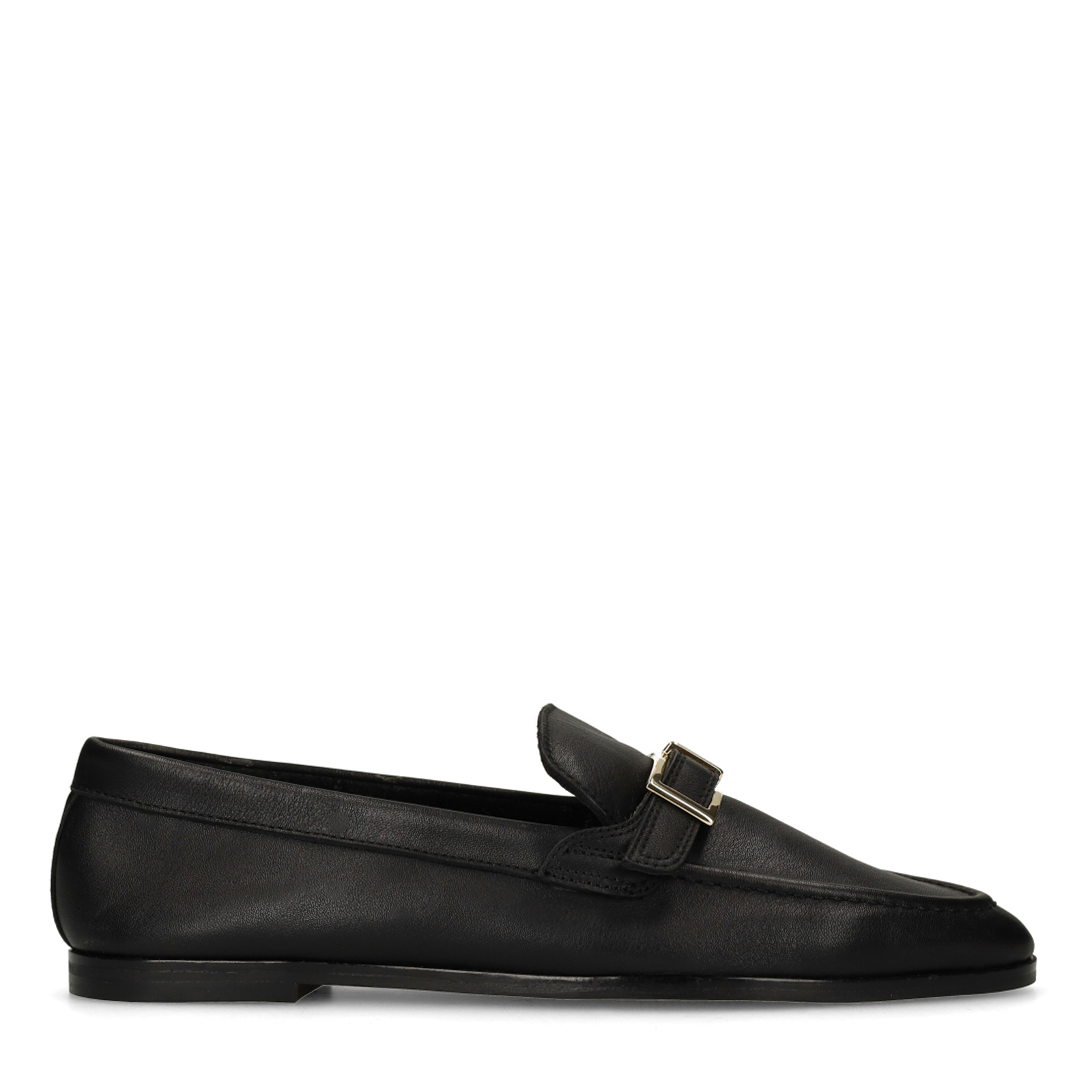 Zwarte leren loafers met goudkleurig detail