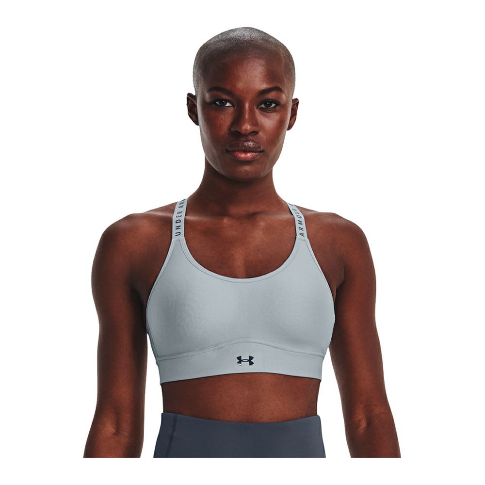 Under Armour UA INFINITY MID COVERED - Brassière Femme harbor blue/downpour gray