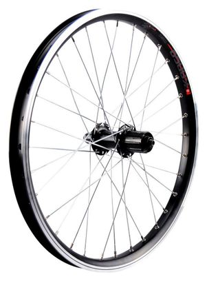Roue vtt 20  kargo - vae - e-bike arriere disc et v-brake noire double paroi avec oeillets moyeu 500 cassette 10-9-8v. (renforce) rayon zing jante 25c 32 rayons