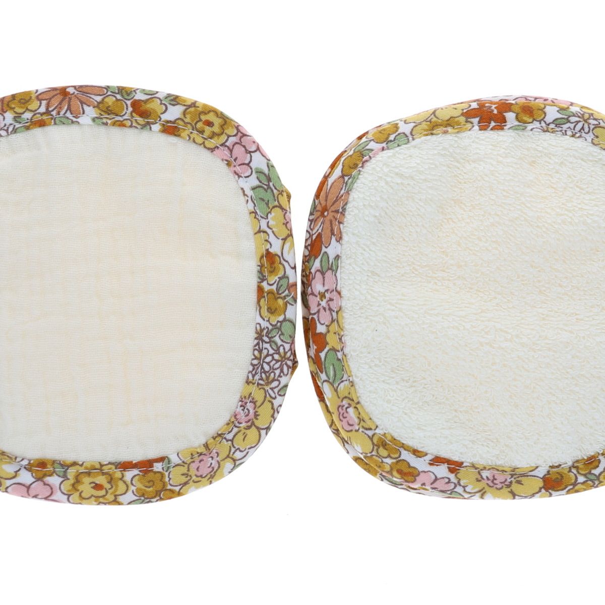 Lot de 6 lingettes lavables en éponge fleuries rose et jaune Jolie saison