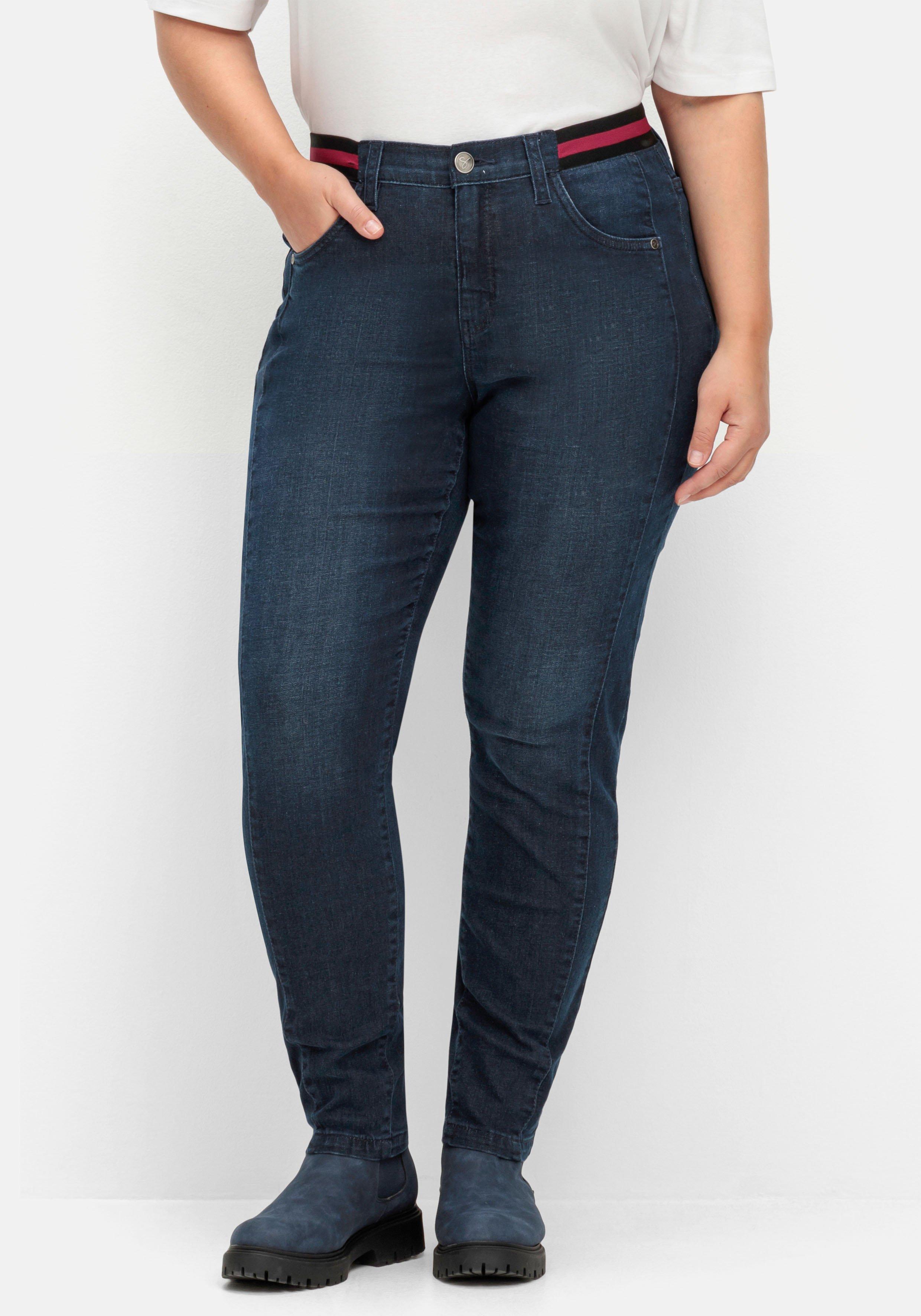 Schmale Jeans mit gestreiftem Gummibund