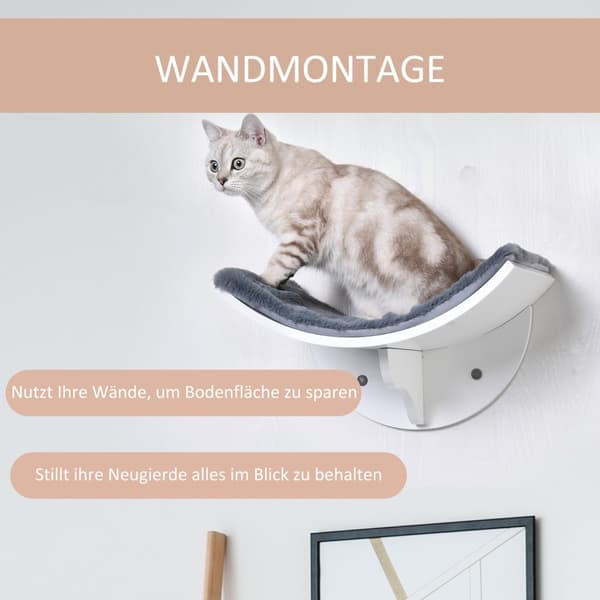 Cat Bed Veggmontert Stilig Veggseng For Katter, Plysjpute, Mdf, Enkel Installasjon, Hvit + Grå, 41X28X21Cm