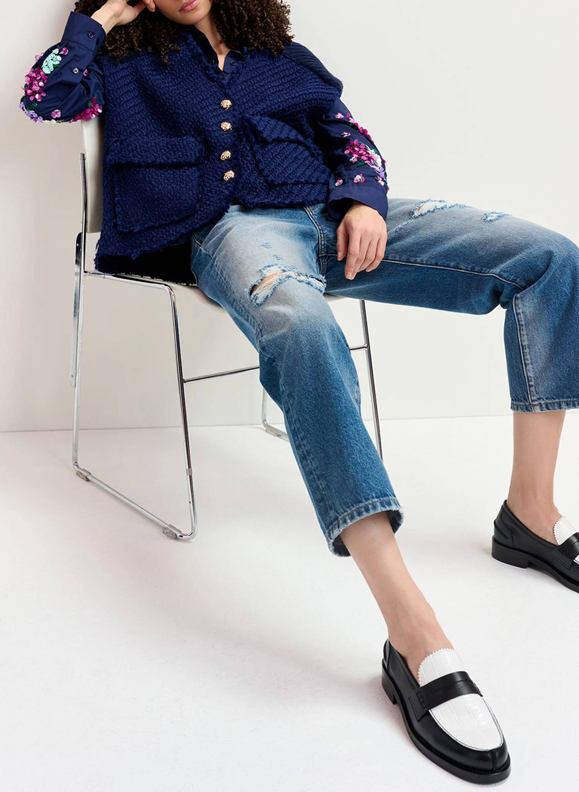 GEOLOGIC - Veste sans manches col V ample en laine mélangée | Bleu