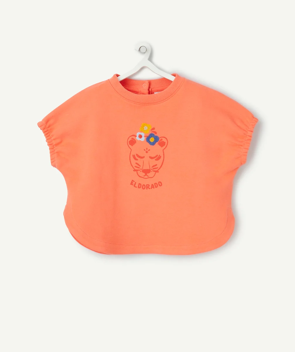 t-shirt manches courtes bébé fille en coton bio orange style poncho