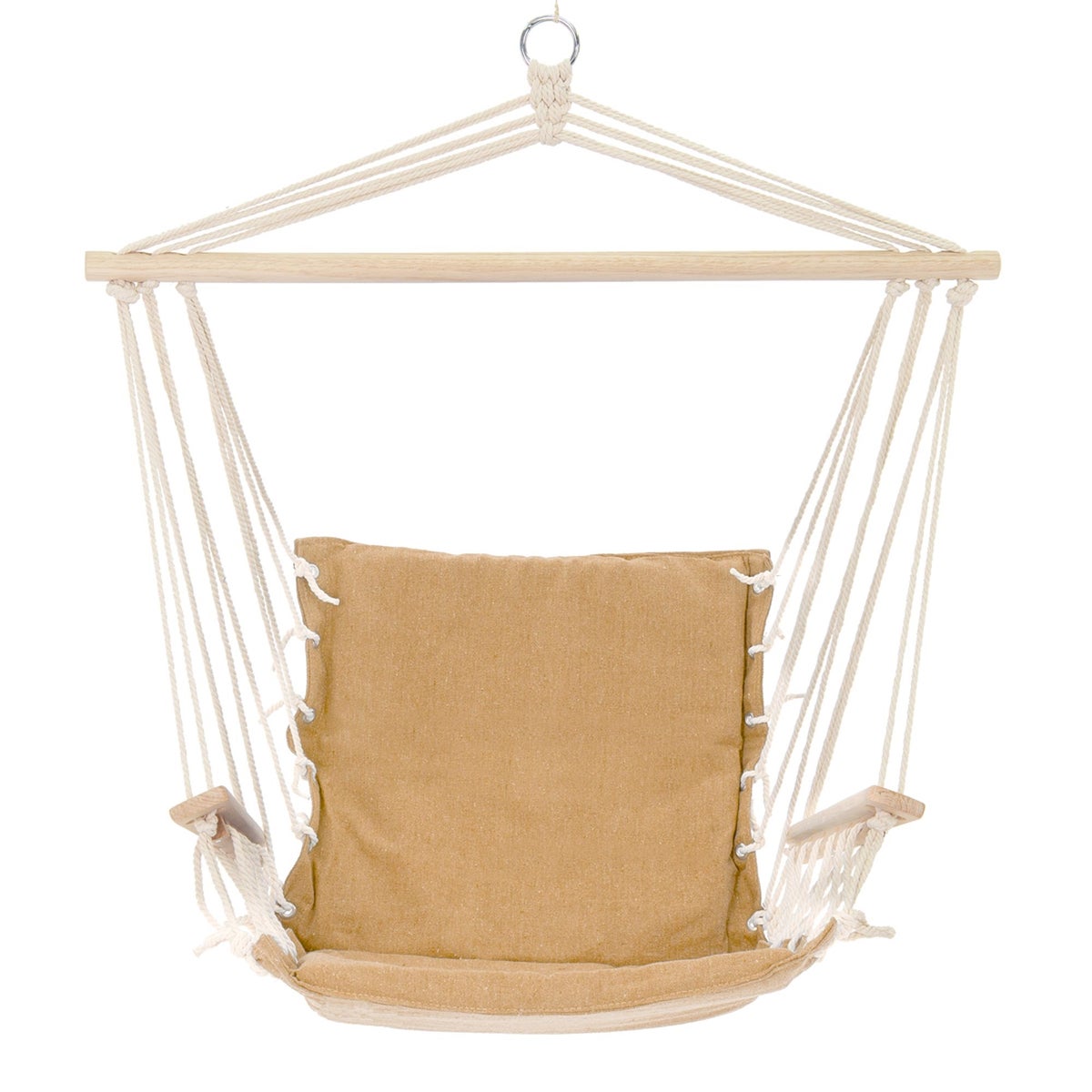 ECD Germany hangstoel met uiterst comfortabel 6 cm dik katoenen zitkussen en houten armleuningen/dwarsbalk, belastbaar tot 120 kg, Terra Cotta, gestoffeerde hangstoel hangmat hangzitting