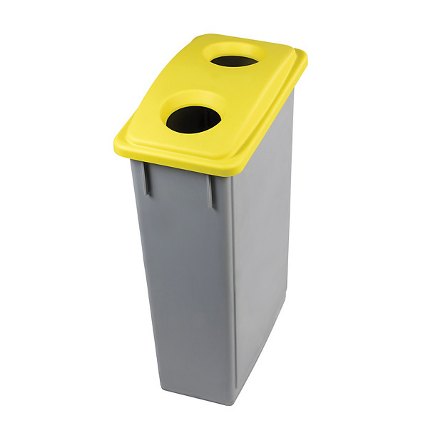 Corbeille Office grise 90 litres avec couvercle jaune