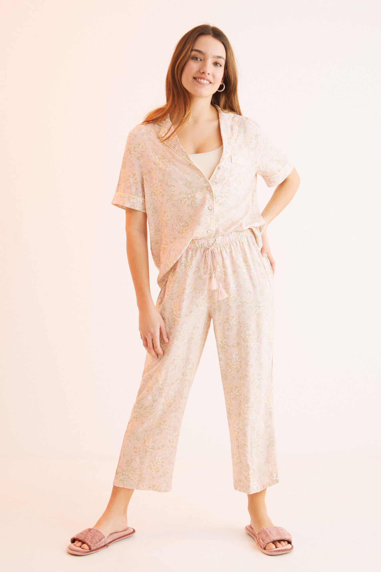 Pijama camisa floral rosa - rosa