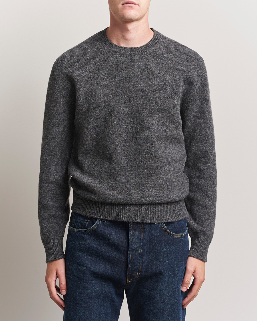 Baracuta Shetland Virgin Wool Crew Neck Mid Grey