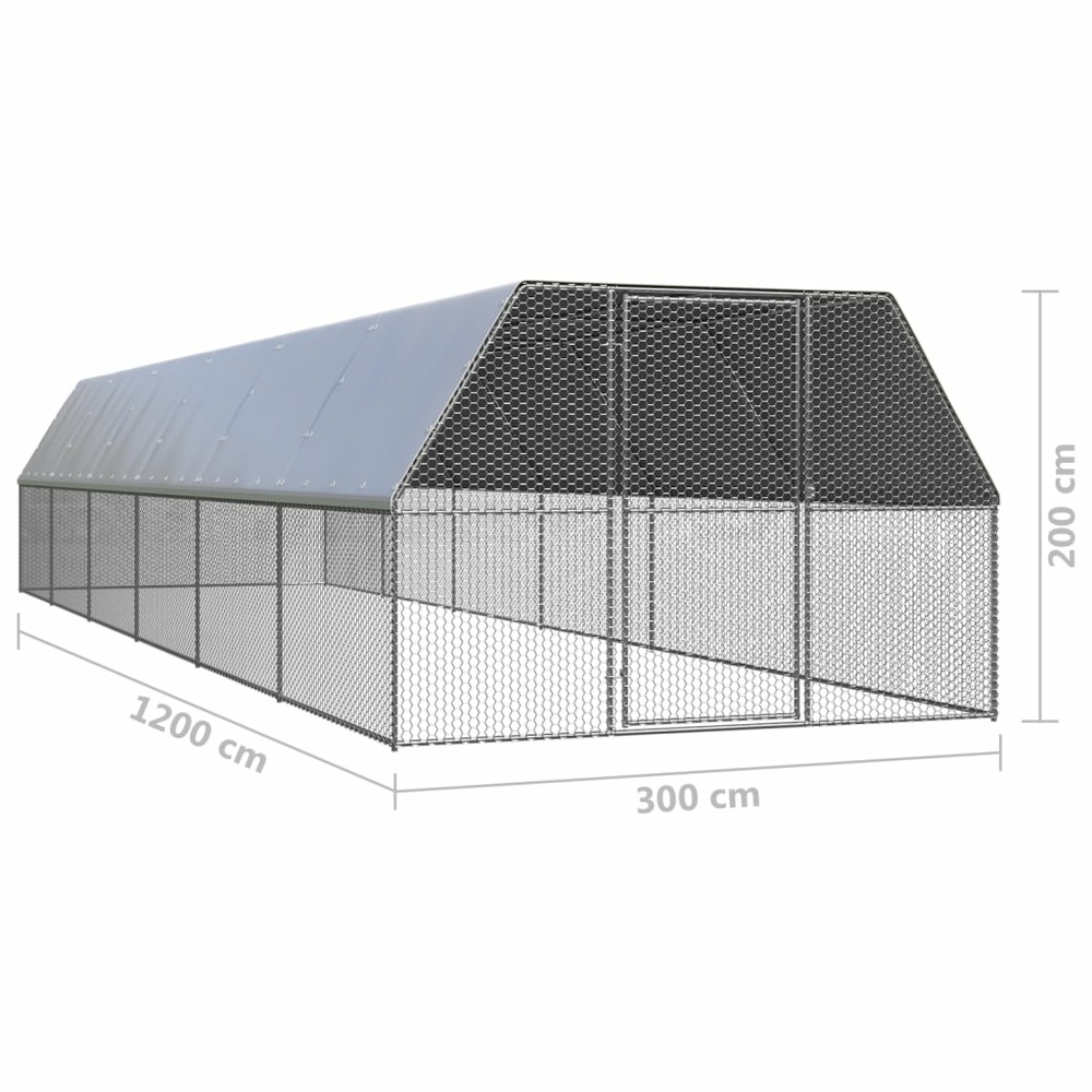 Poulailler d'extérieur 3 x 12 x 2 m acier galvanisé toit en pe