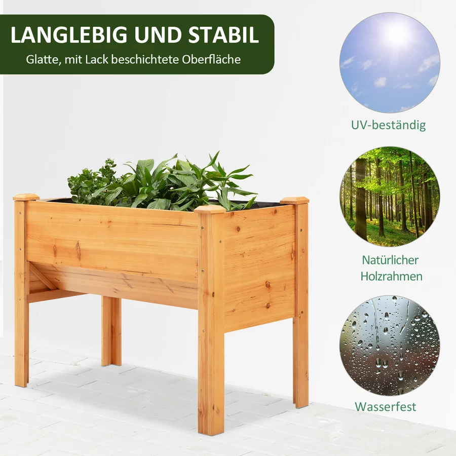 Outsunny Hochbeet mit Vliesstoffverkleidung und 4 Haken natur