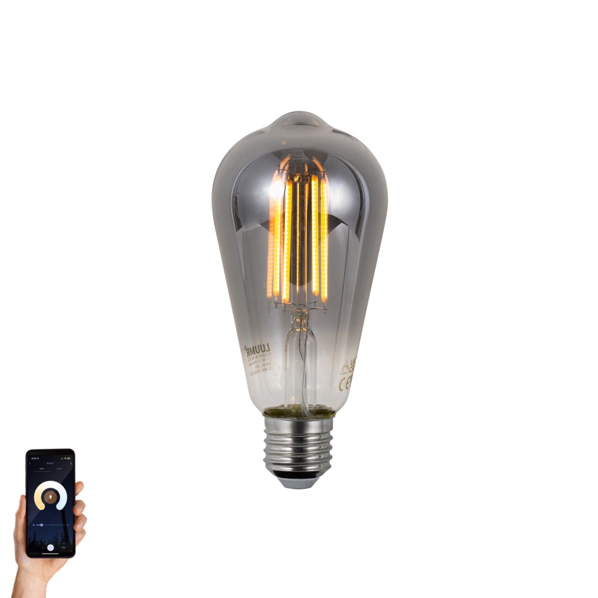 Smart E27 dimbare LED lamp ST64 smoke 4.9W 150 lm 1800K