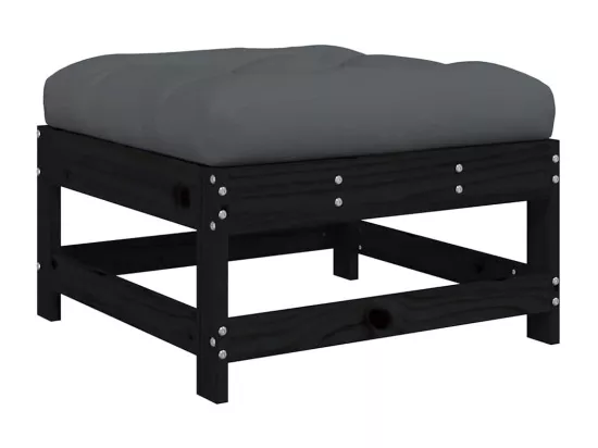 Repose-pied de jardin avec coussin noir bois de pin massif