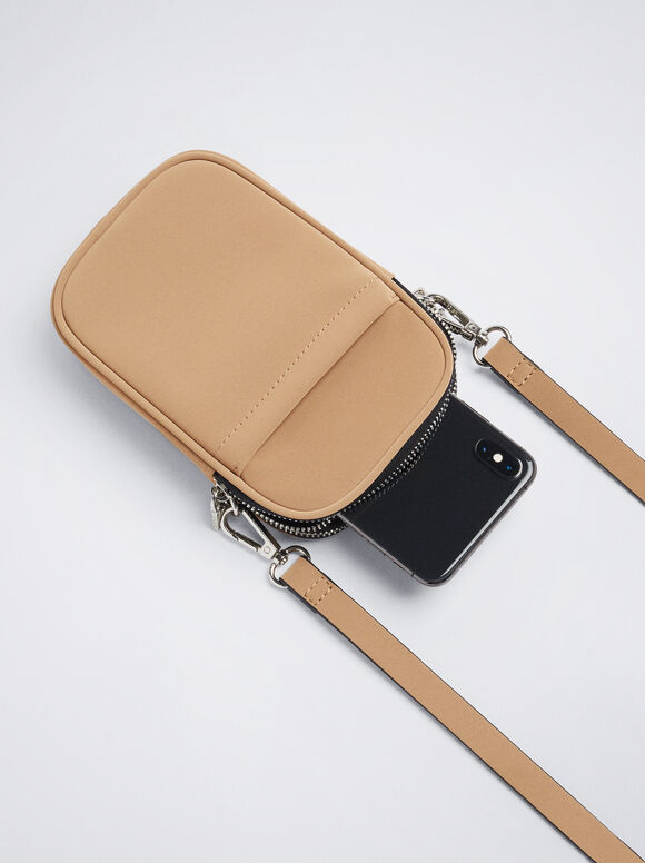 Bolsa para celular com alça de ombro - Cor camelo