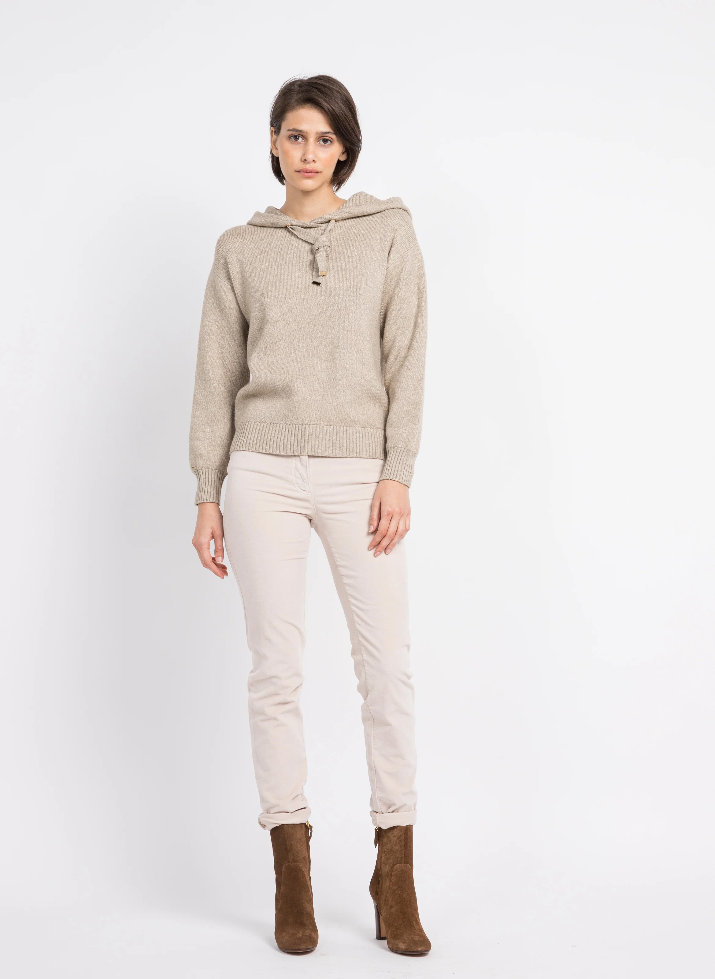 SYLVANOB - Pantalon slim en velours lisse | Beige