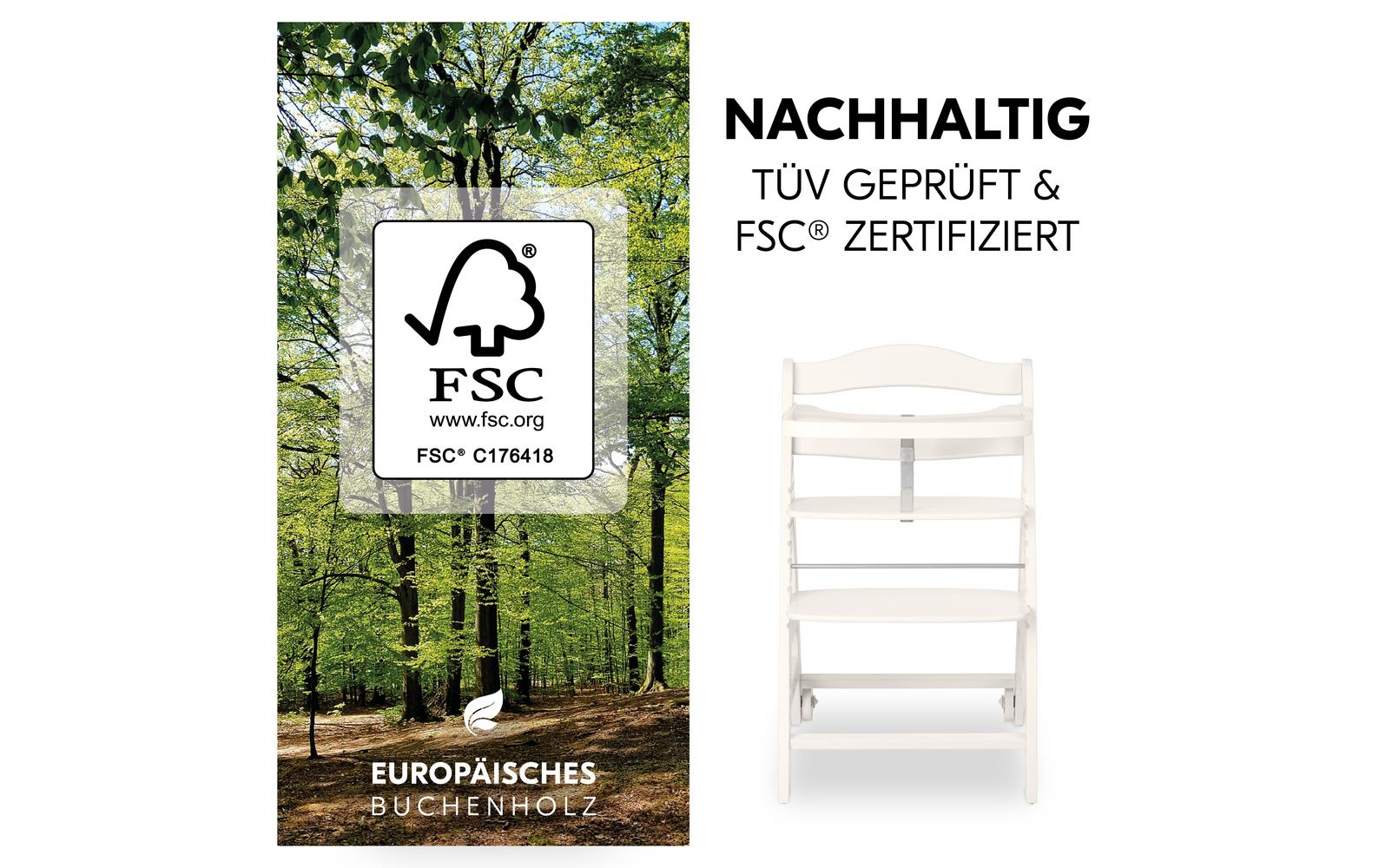 Treppenhochstuhl Beta+ White<br>Kippsicheres und mitwachsendes Holzhochstuhlset