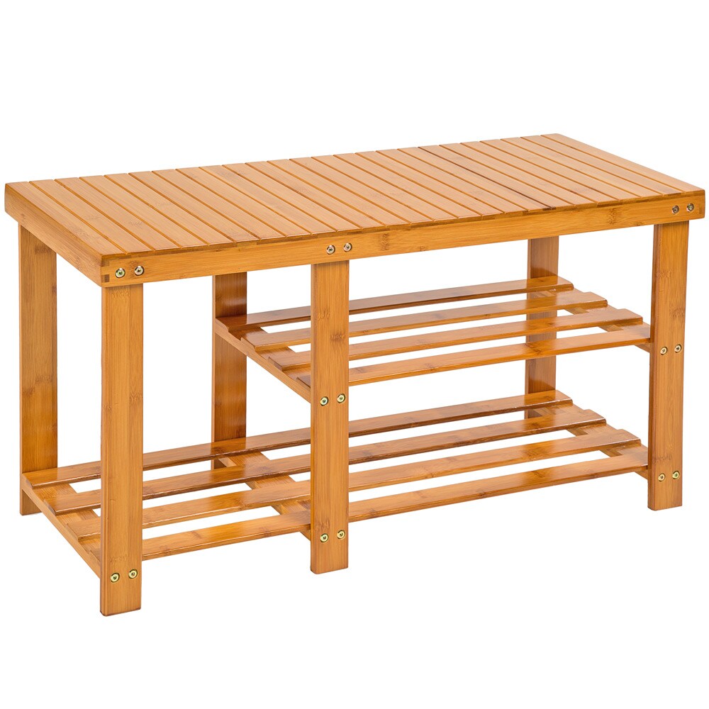 tectake® Schuhbank, Bambus, mit getrenntem Abteil, 87 x 28 x 45,5 cm