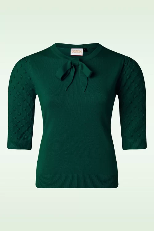 Topvintage Boutique Collection Milly gebreide top in donkergroen