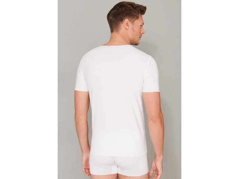 SCHIESSER T-Shirt Herren Laser Cut V-Ausschnitt, Weiss, L Weisses Kurzarmshirt für Herren