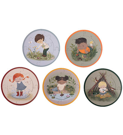 Filibabba Puzzlespiel-Set - Rund - 5x9 Teile - Kleine Abenteurer