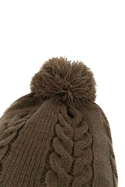 Bonnet tricoté kaki à pompon Fox