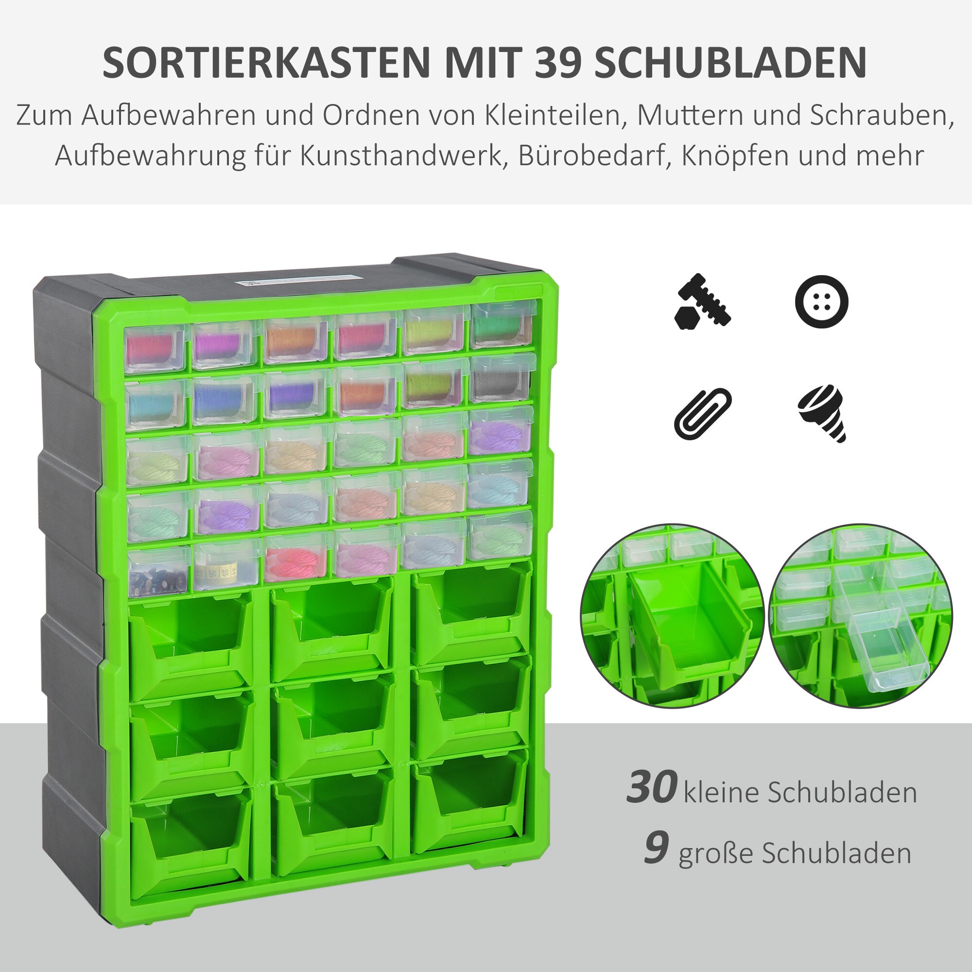 DURHAND Kleinteilemagazin mit 39 Fächer grün 38 x 16 x 47,5 cm (LxBxH)